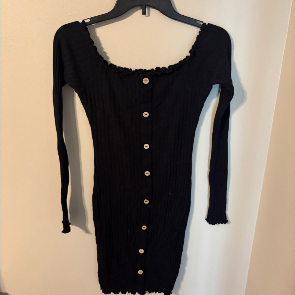 Fashion Nova Black Ribbed Ruffled Maxi Dress